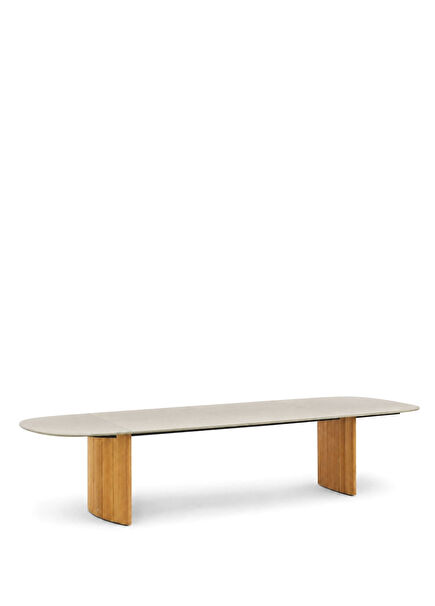 Regaliz Pebble Teak Wood Garden Dining Table with Glass Top