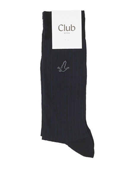 Navy Blue Logo Jacquard Men's Wool Socks
