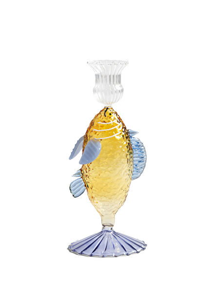 Sarı Balık Figürlü Cam Mumluk