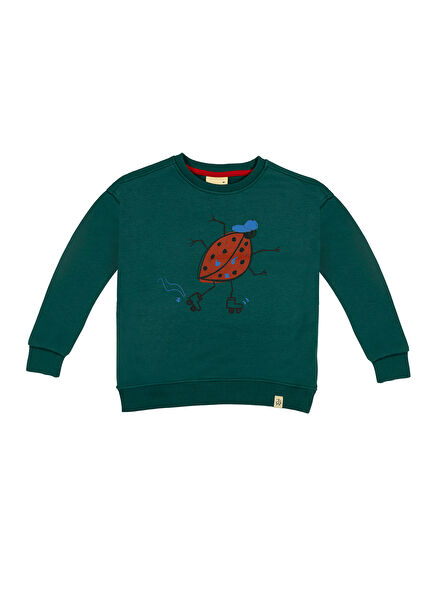 Lady Beetle Printed Green Long Sleeve Boys' Sweatshirt