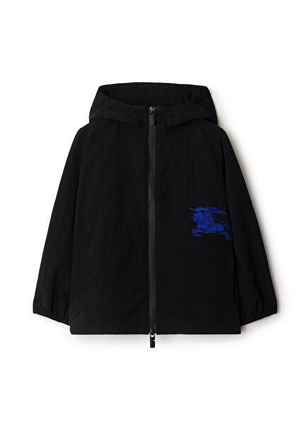 Roman Nylon Hooded Black Unisex Kids Coat