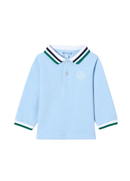 Mavi Pamuklu Pike Polo Yaka Uzun Kollu Erkek Bebek T-Shirt