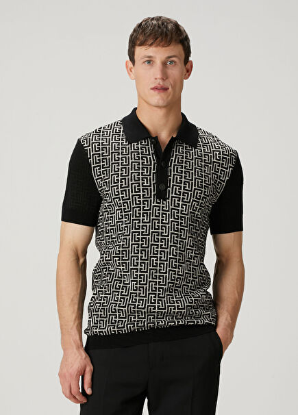 Siyah Beyaz Polo Yaka Kısa Kollu Triko