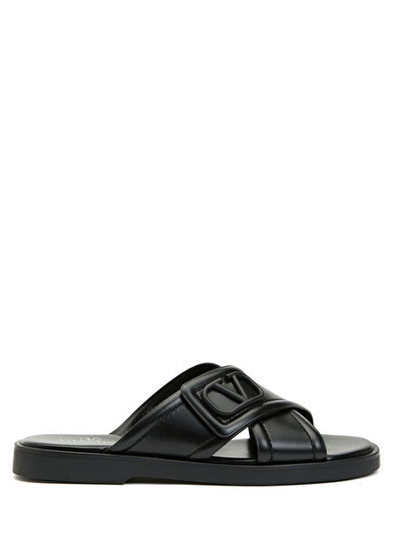Black Mens Leather Slippers