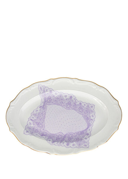 Volante Dentelle Lila Oval Porselen Servis Tabağı