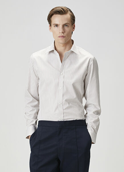 Beige Stripe Patterned Shirt