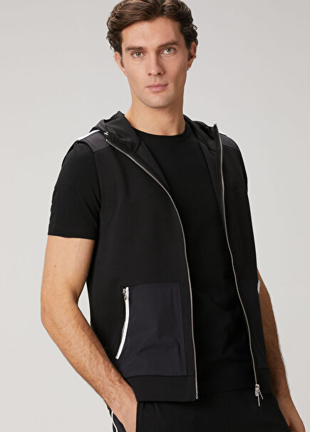 Siyah Garni Detaylı Jersey Yelek