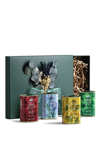 Floral Packaged Flavored 4-Piece Olive Oil Gift Box