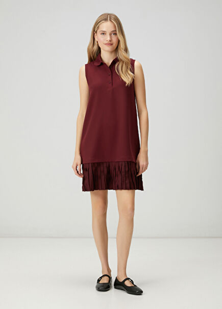 Burgundy Pleated Mini Polo Dress