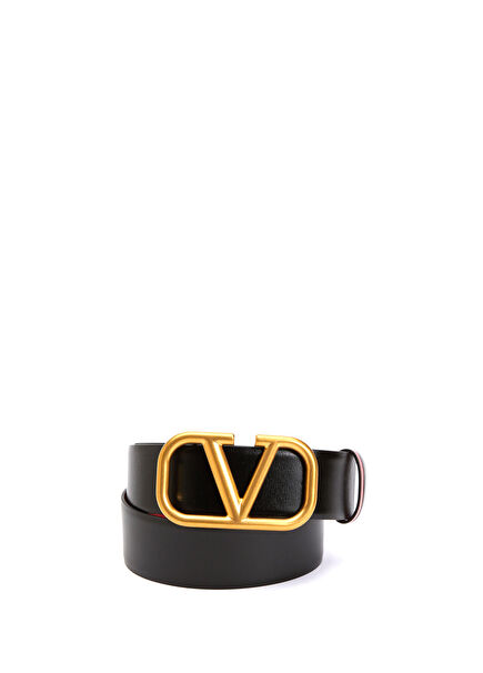 Black Logo Buckled Women's Leather Belt
