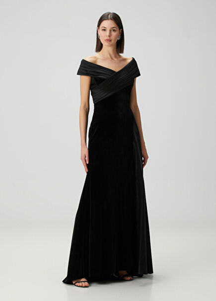 Elysian Black Maxi Velvet Evening Dress