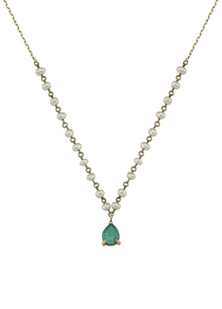 Emerald Drop Pearl Gold Women's Necklace