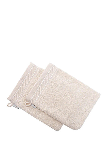 Bukle Kapama Bordürlü Krem Pamuklu 2'li Havlu Banyo Kesesi 