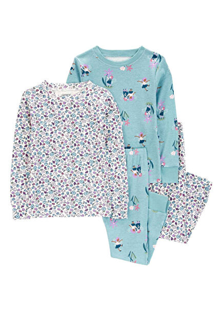 Çiçek Desenli Kız Bebek 4'lü Pijama Takımı
