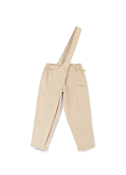 Bej Organik Pamuk Unisex Çocuk Salopet Pantolon 