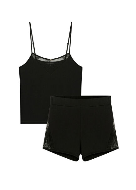 Helen Black Viscose Strappy Blouse Shorts Pajama Set