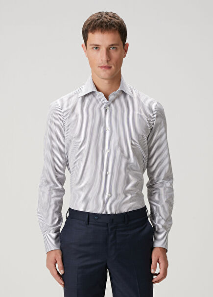 Byron Lacivert Çizgi Desenli Gömlek