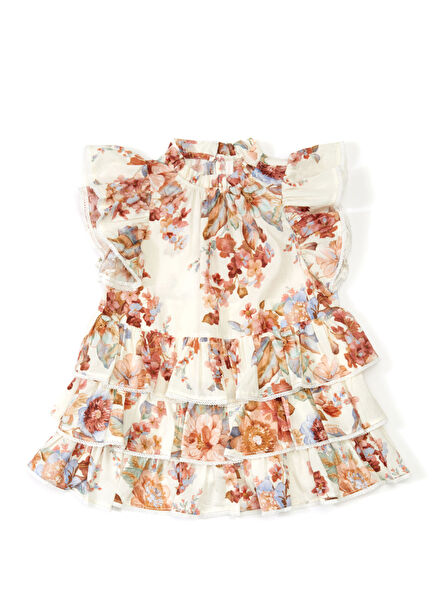 Cream Floral Print Girl's Dress