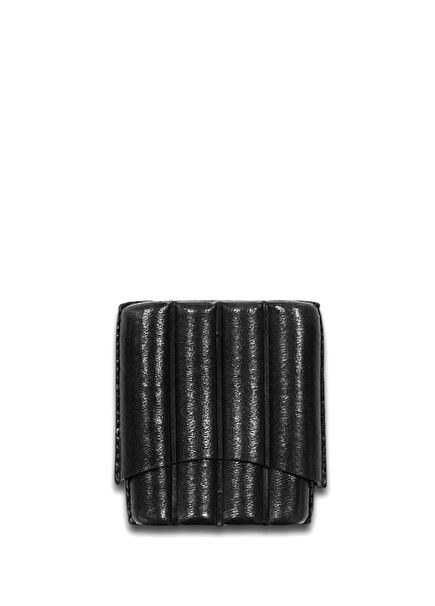 Italy Toscanello Corrugated Black Leather 4-Pack Cigar Case