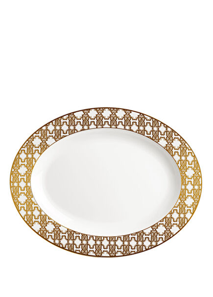 Monogram Gold Porcelain Oval Serving Plate with Gold Decoration 36 cm