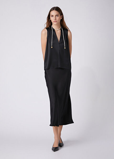Black Maxi A-Line Satin Skirt