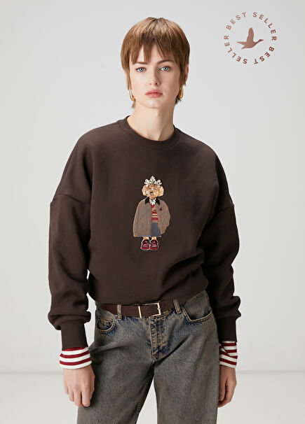 Dark Brown Dog Embroidered Sweatshirt