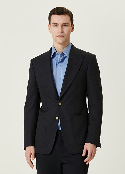 Navy Blue Micro-Textured Jacket