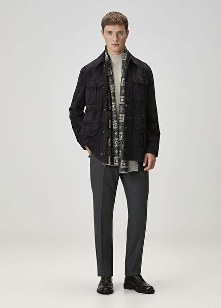 Lacivert Süet Utility Kaban