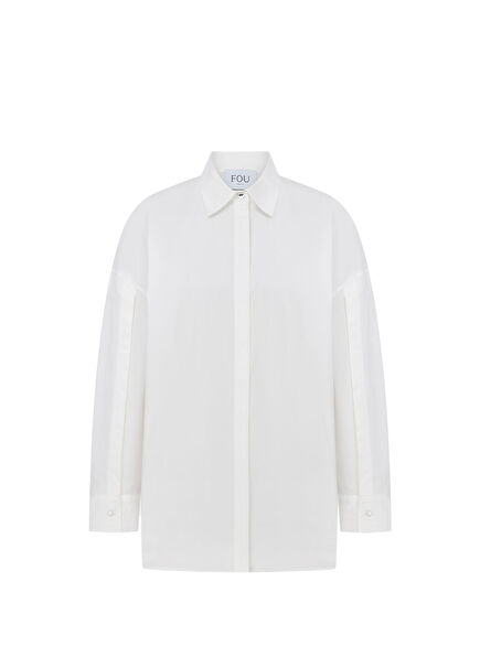 Angese Beyaz Uzun Kollu Kadın Gömlek