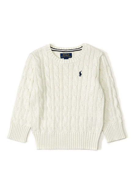 Beyaz Örgü Dokulu Erkek Çocuk Kazak