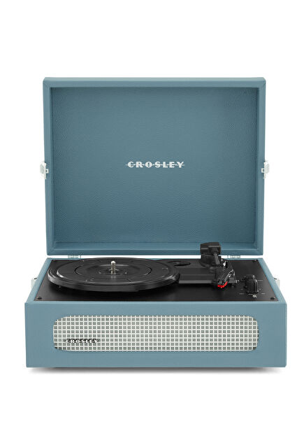 Voyager Vintage Washed Blue Bluetooth Receiver and Portable Turntable
