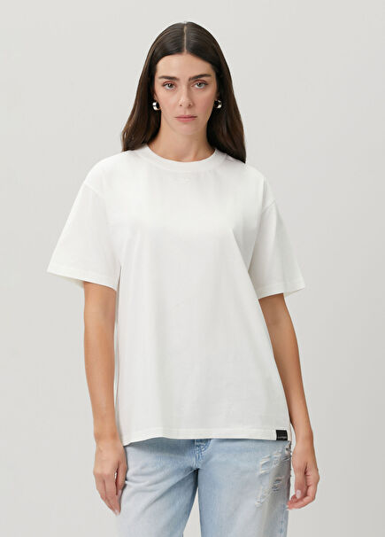 Oversized Beyaz Baskılı T-shirt
