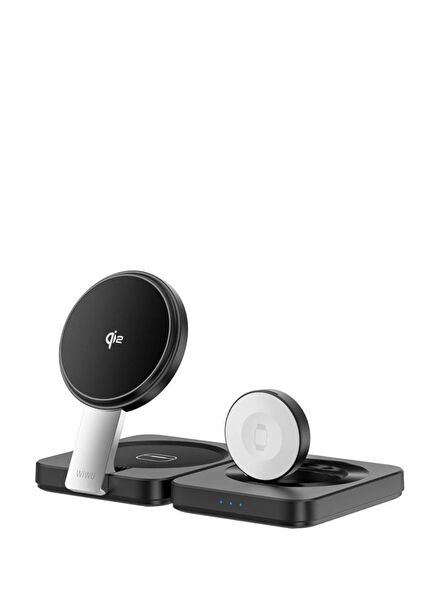 Wi-W028 Qi2 3'ü 1 Arada Led Göstergeli ve Hızlı Şarj Özellikli Magnetik Kablosuz Şarj Standı