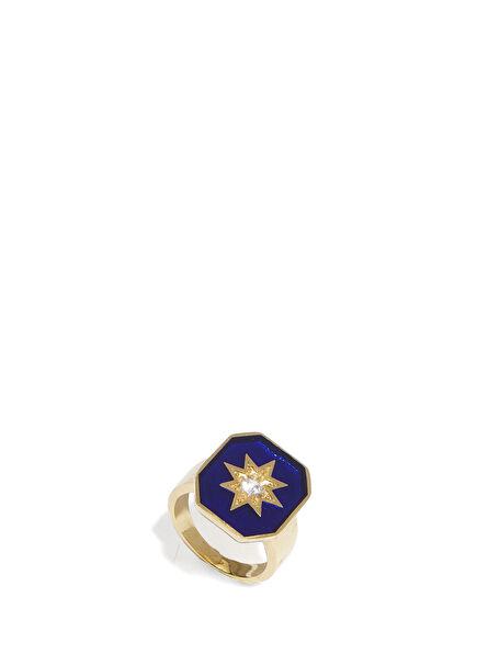 Gabrielle Navy Blue Enamel Womens Gold Plated Ring