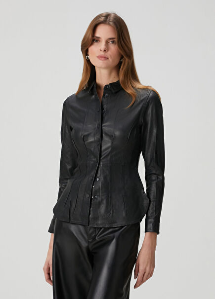 Larson Siyah Deri Gömlek