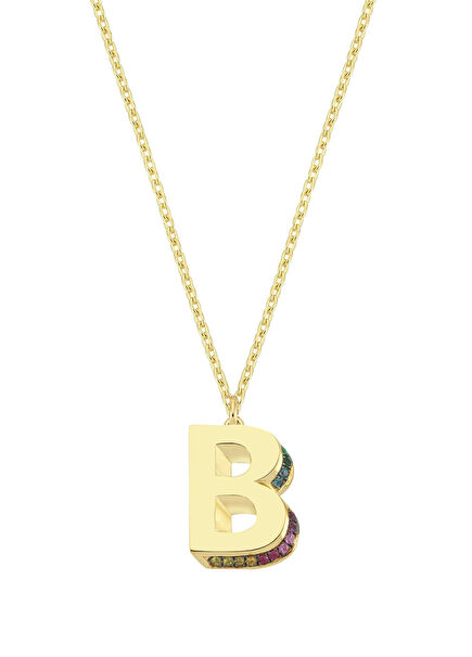 Letter-Shaped Sapphire Stone Women's Gold Necklace