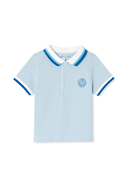 Açık Mavi Nervürlü Polo Yaka Erkek Bebek T-Shirt