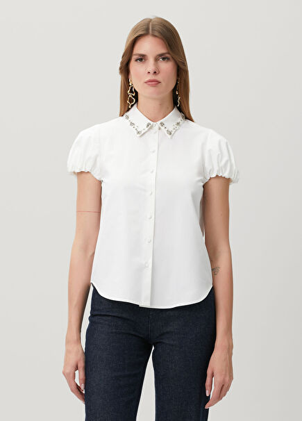 White Collar Embroidered Shirt