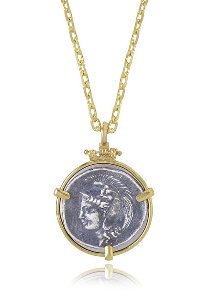 Luciana Antik Para 925 Ayar Gümüş Üzeri 22 Ayar Altın Kaplama Unisex Kolye