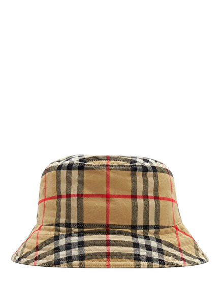 Check Beige Cotton Bucket Unisex Hat