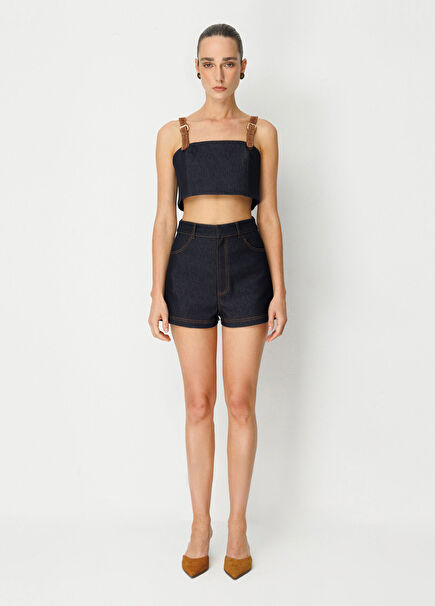 No12 Suede Strap Navy Blue Denim Women's Bustier