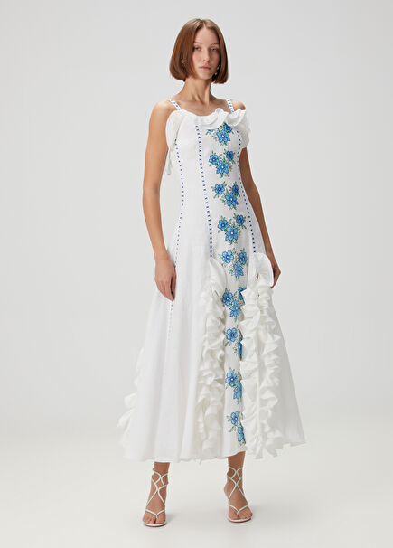 Brianna White Floral Maxi Linen Dress