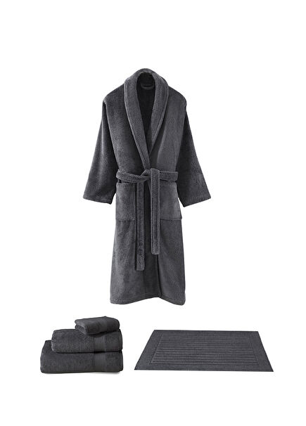 Sicilia Anthracite Cotton 5-Piece Towel Bathrobe Set