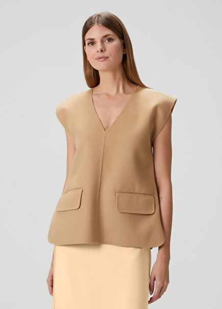 Cilia Koyu Bej Yün Bluz