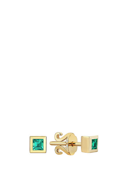 Petites Emerald Mini Square Women's Gold Earrings