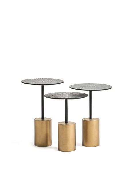 Saignon Black Wood 3-Seat Side Table Set