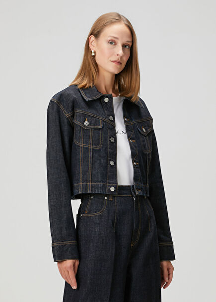 Dark Blue Crop Denim Jacket