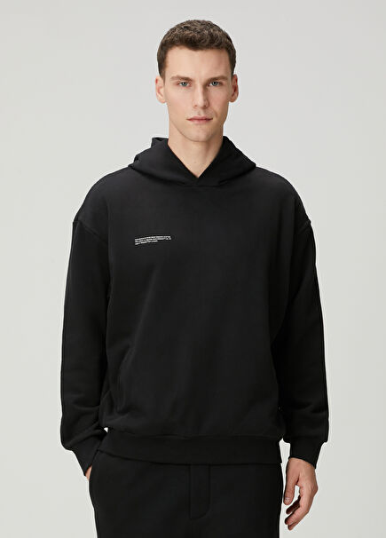 Siyah Kapüşonlu Organik Pamuk Sweatshirt