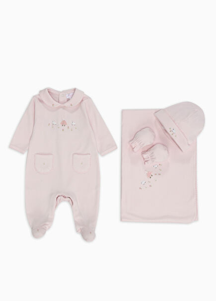 Pembe Nakış Detaylı 4lü Kız Bebek Hediye Seti