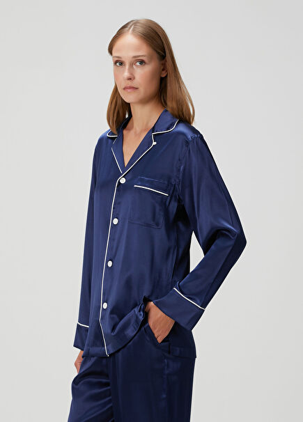 Navy Blue Satin Pajama Set
